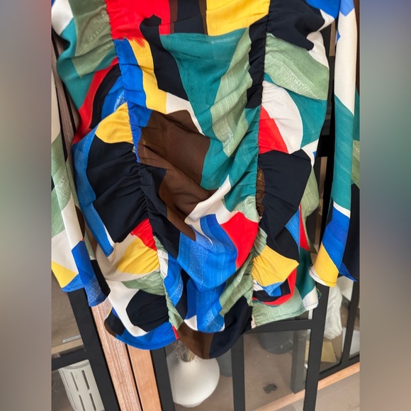 ZARA Abstract Colourful Ruched bodycon Mini Dress long sleeve Bloggers Fave 80s - Picture 6 of 12